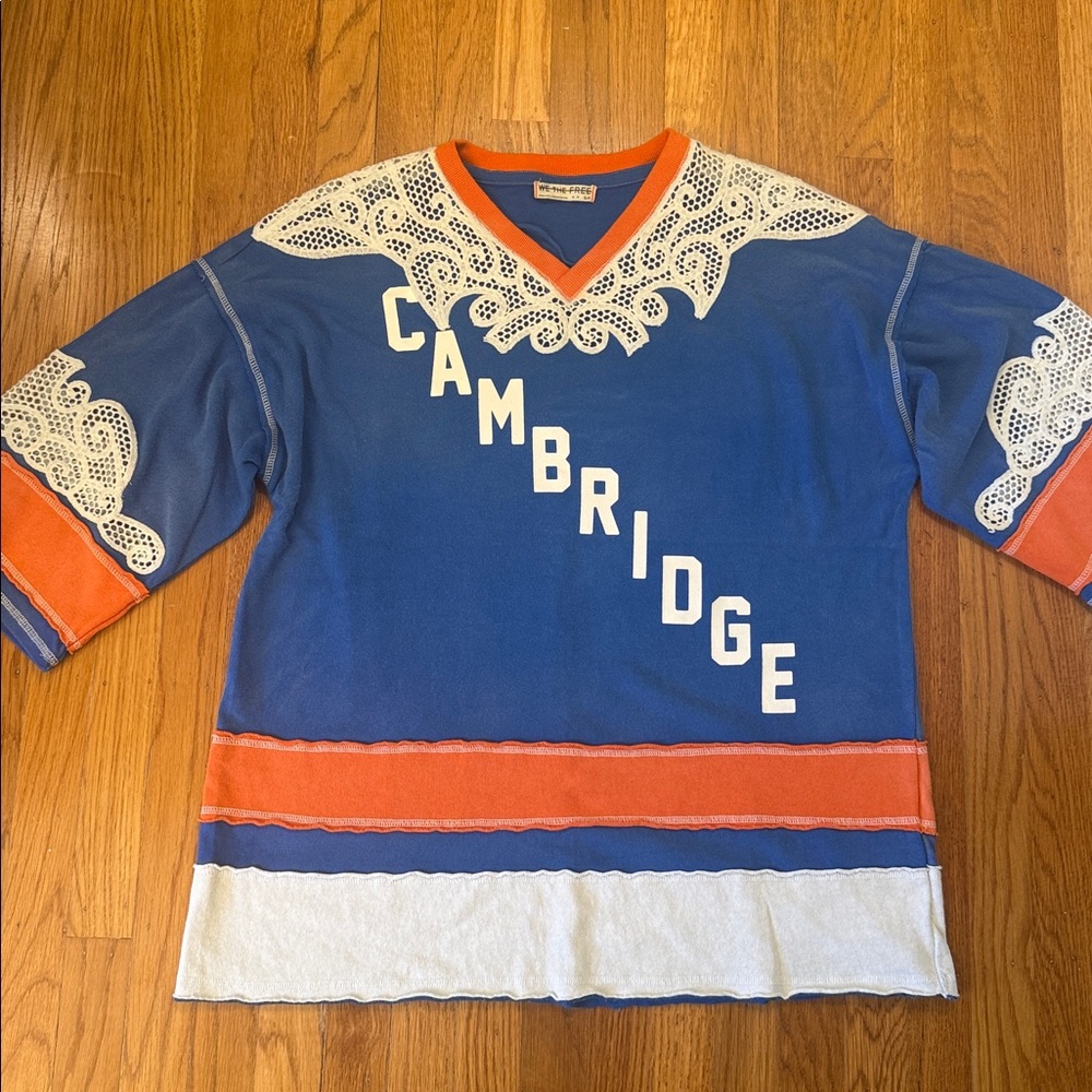 Free People Blue and Orange Printed V-Neck Tunic - Picture 2 of 5
